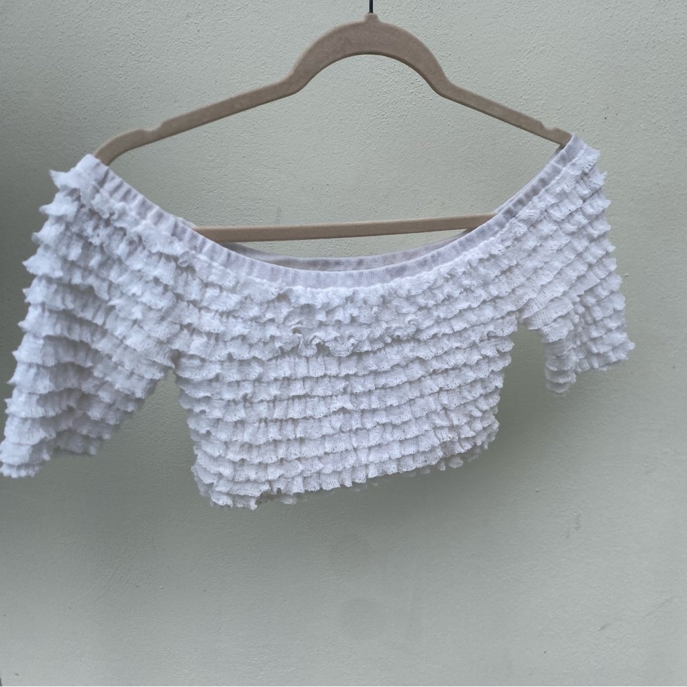 Ronny Kobo White Ruffled Knit Crop Top Size Extra Small XS